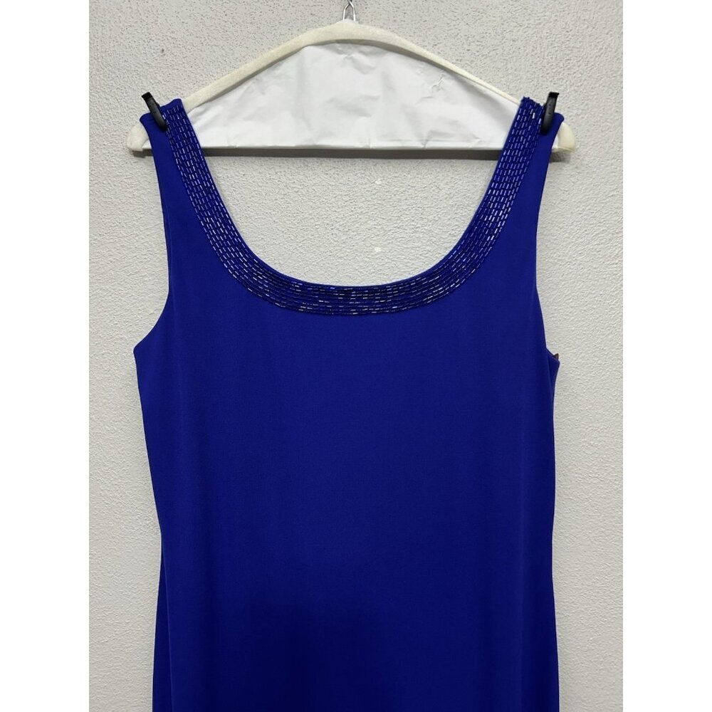 Alex Evenings Maxi Gown Dress Size 10 Set Jacket Blue Beaded Sleeveless Wedding - Picture 7 of 14